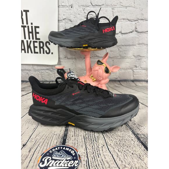 Hoka Speedgoat 5 Gortex Spikes Hiking Trail Winter Running Womens 9.5 Black NEW - Picture 1 of 8